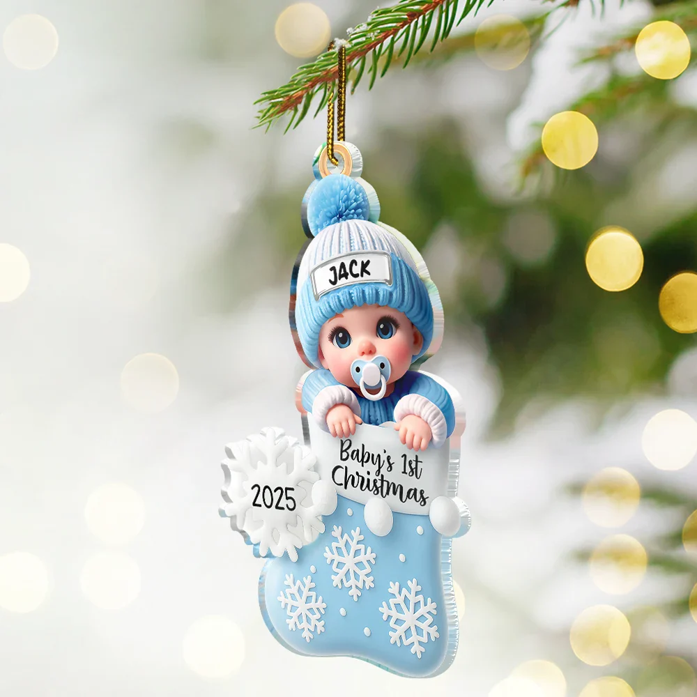 Baby First Christmas, Christmas Stocking - Personalized Custom Shaped Acrylic Ornament - Image 2