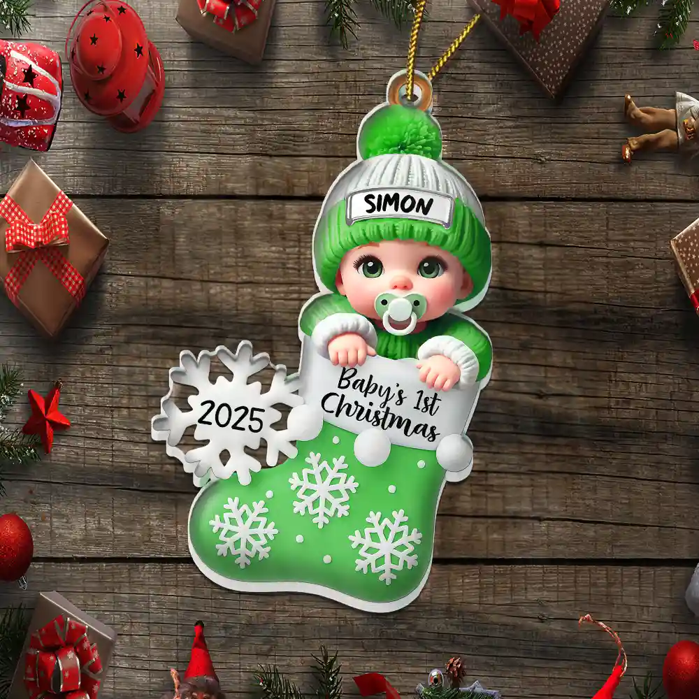 Baby First Christmas, Christmas Stocking - Personalized Custom Shaped Acrylic Ornament - Image 5