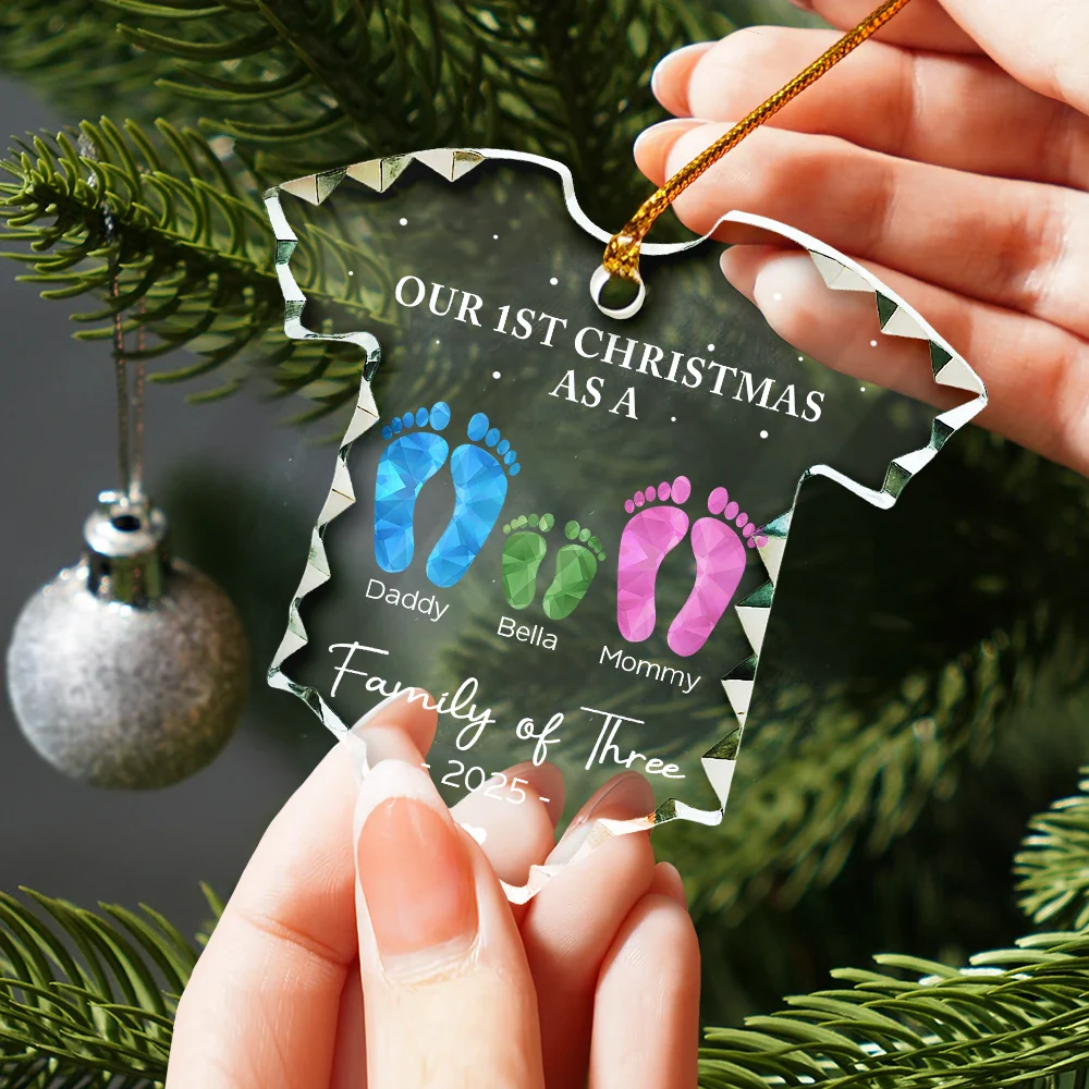 Baby First Christmas Foot Prints - Personalized Onesie Shaped Glass Ornament - Image 2