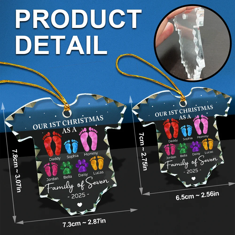 Baby First Christmas Foot Prints - Personalized Onesie Shaped Glass Ornament - Image 6