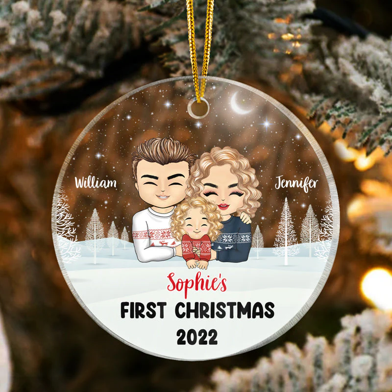 Baby First Christmas - Gift For Father And Mother - Personalized Custom Circle Acrylic Ornament - Image 3