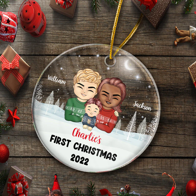 Baby First Christmas - Gift For Father And Mother - Personalized Custom Circle Acrylic Ornament - Image 5