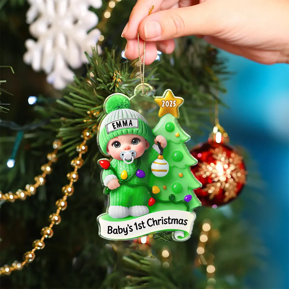 Baby First Christmas Keepsakes For Newborn 3D Effect - Personalized Custom Shaped Acrylic Ornament - Image 4