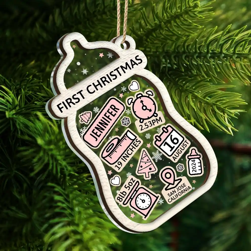 Baby First Christmas Milk Bottle - Personalized 2-Layered Mix Ornament - Image 5