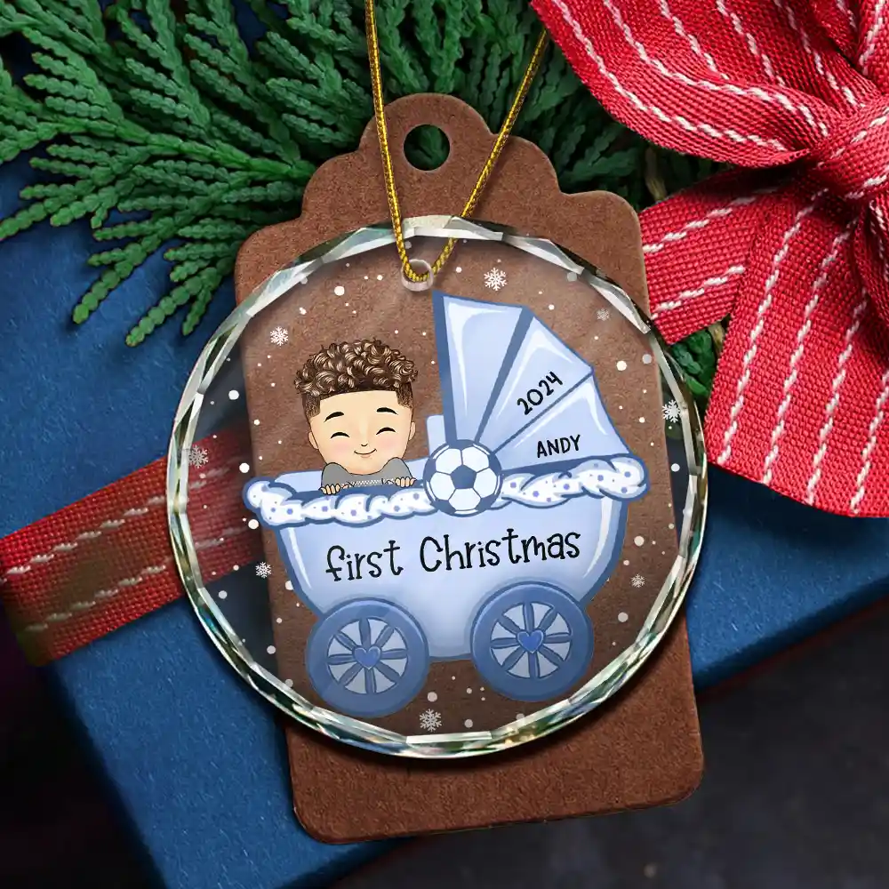 Baby First Christmas - Personalized Circle Glass Ornament - Image 5