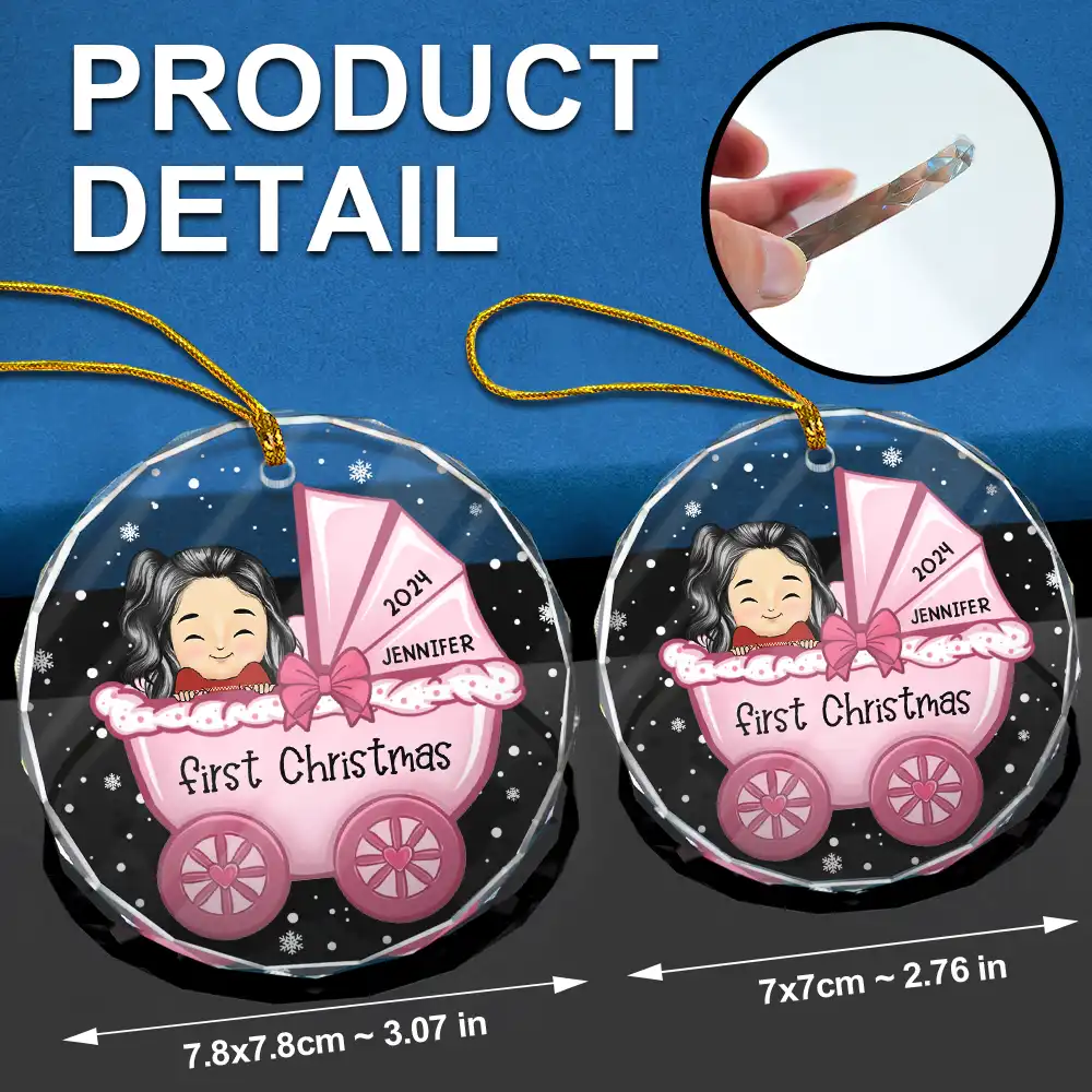 Baby First Christmas - Personalized Circle Glass Ornament - Image 6