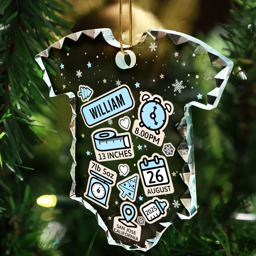 Baby First Christmas - Personalized Onesie Shaped Glass Ornament - Image 3