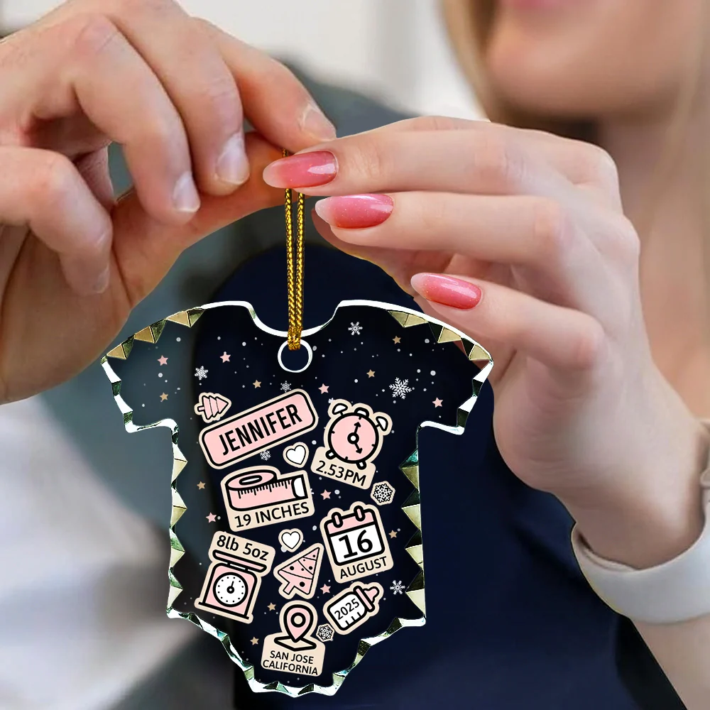 Baby First Christmas - Personalized Onesie Shaped Glass Ornament - Image 4