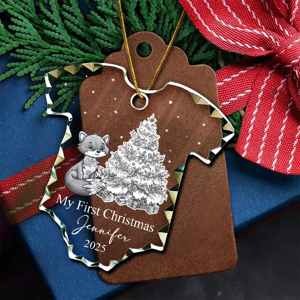 Baby First Christmas Toile Pattern - Personalized Onesie Shaped Glass Ornament - Image 5
