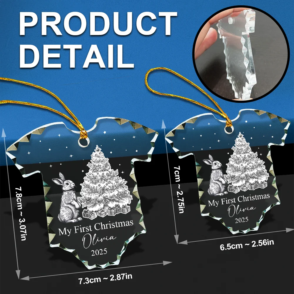 Baby First Christmas Toile Pattern - Personalized Onesie Shaped Glass Ornament - Image 6