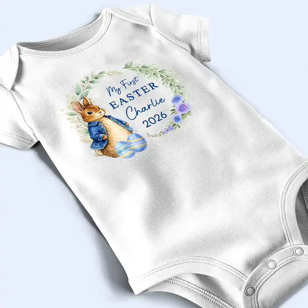 Baby First Easter With Bunny - Personalized Baby Onesie - Image 4