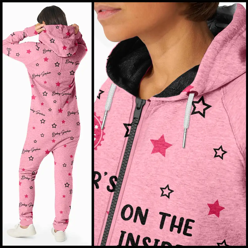 Baby First Year On The Inside With Mom - Personalized Overall Onesie Hooded Jumpsuit - Image 3