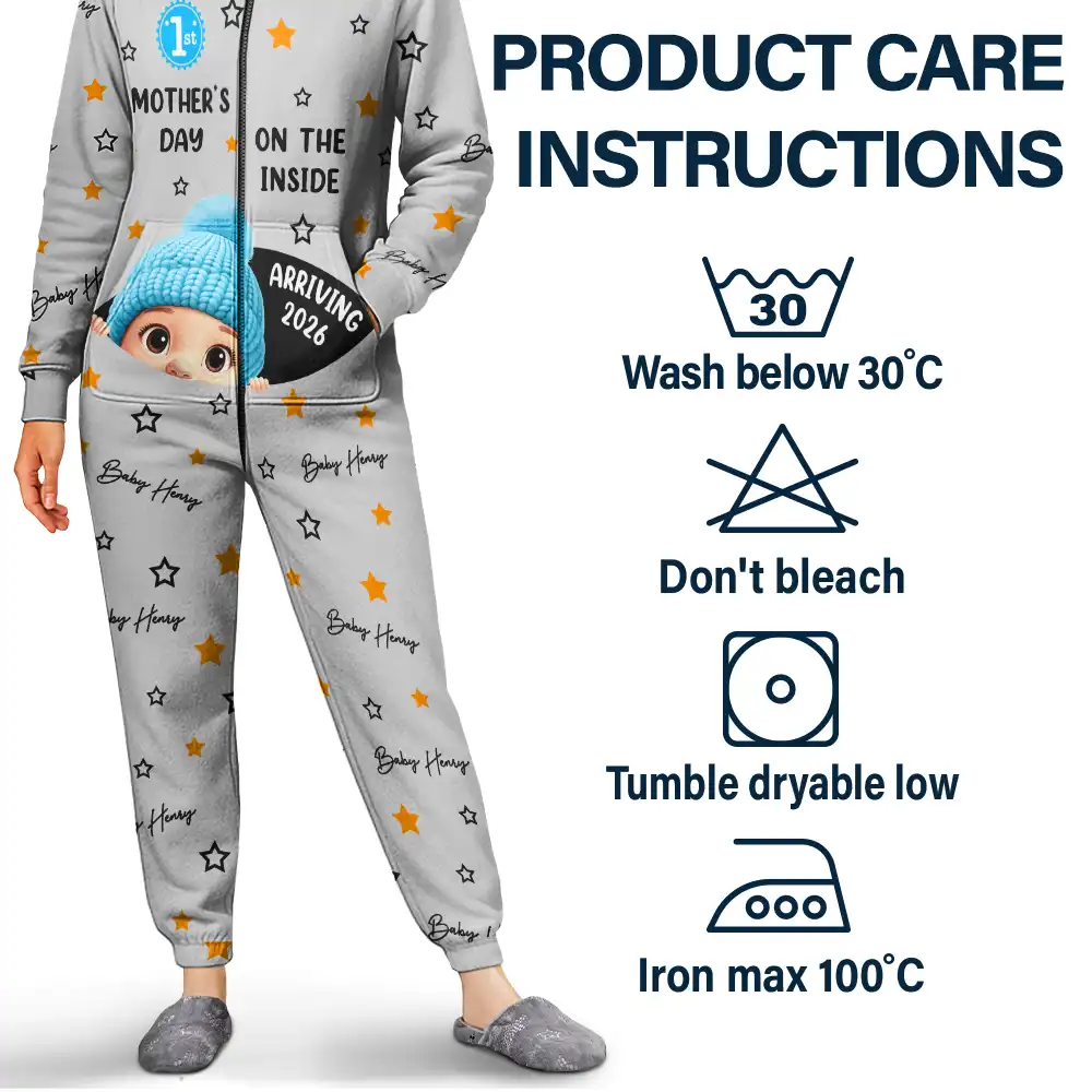 Baby First Year On The Inside With Mom - Personalized Overall Onesie Hooded Jumpsuit - Image 4