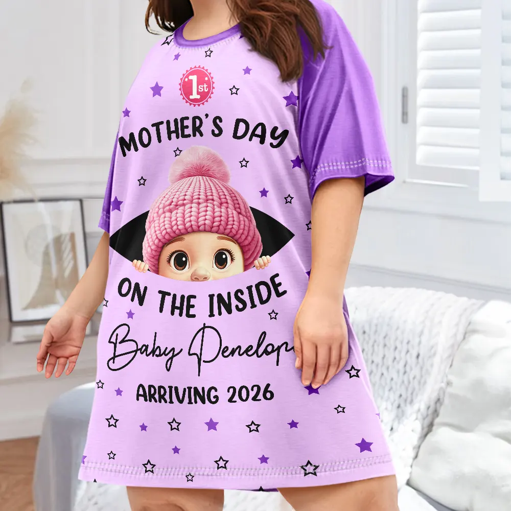 Baby First Year On The Inside With Mom - Personalized Women's Sleep Tee - Image 3