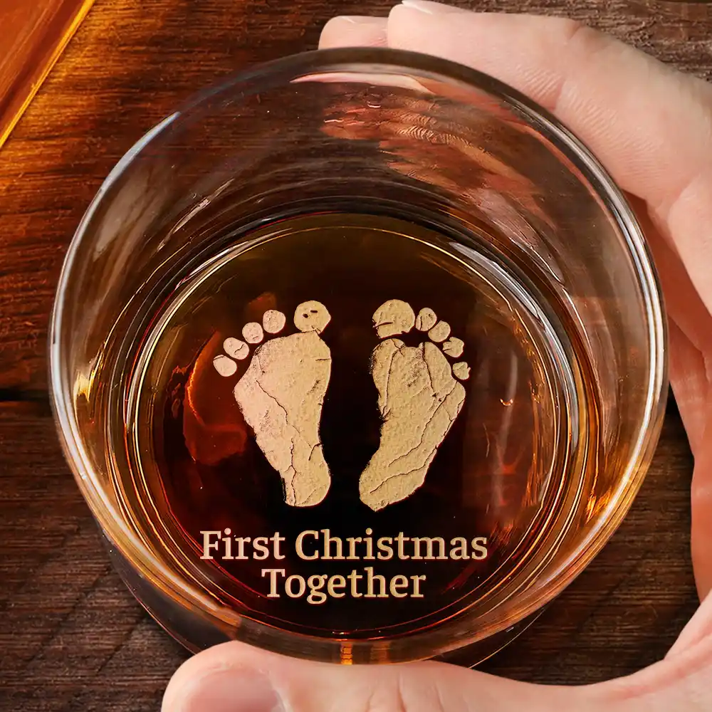 Baby Footprints First Christmas Together - Personalized Engraved Whiskey Glass - Image 2