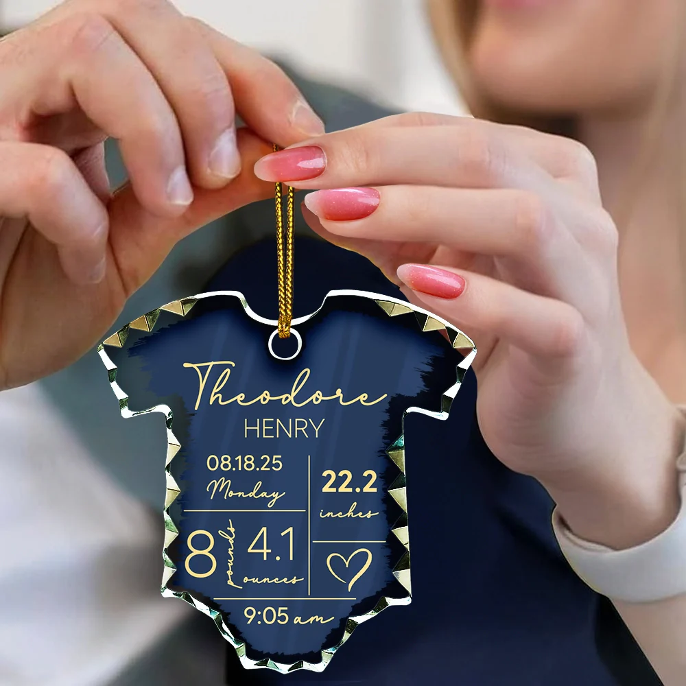 Baby Information - Personalized Onesie Shaped Glass Ornament - Image 4