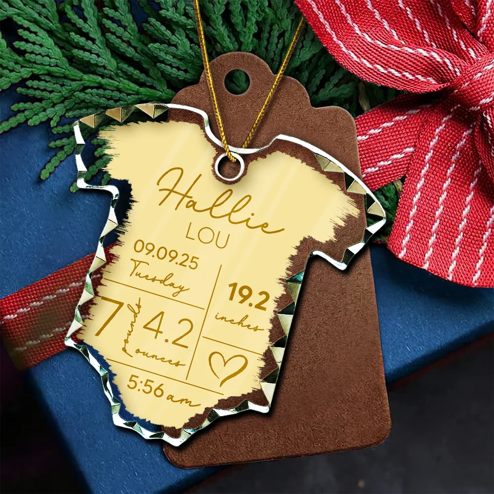 Baby Information - Personalized Onesie Shaped Glass Ornament - Image 5