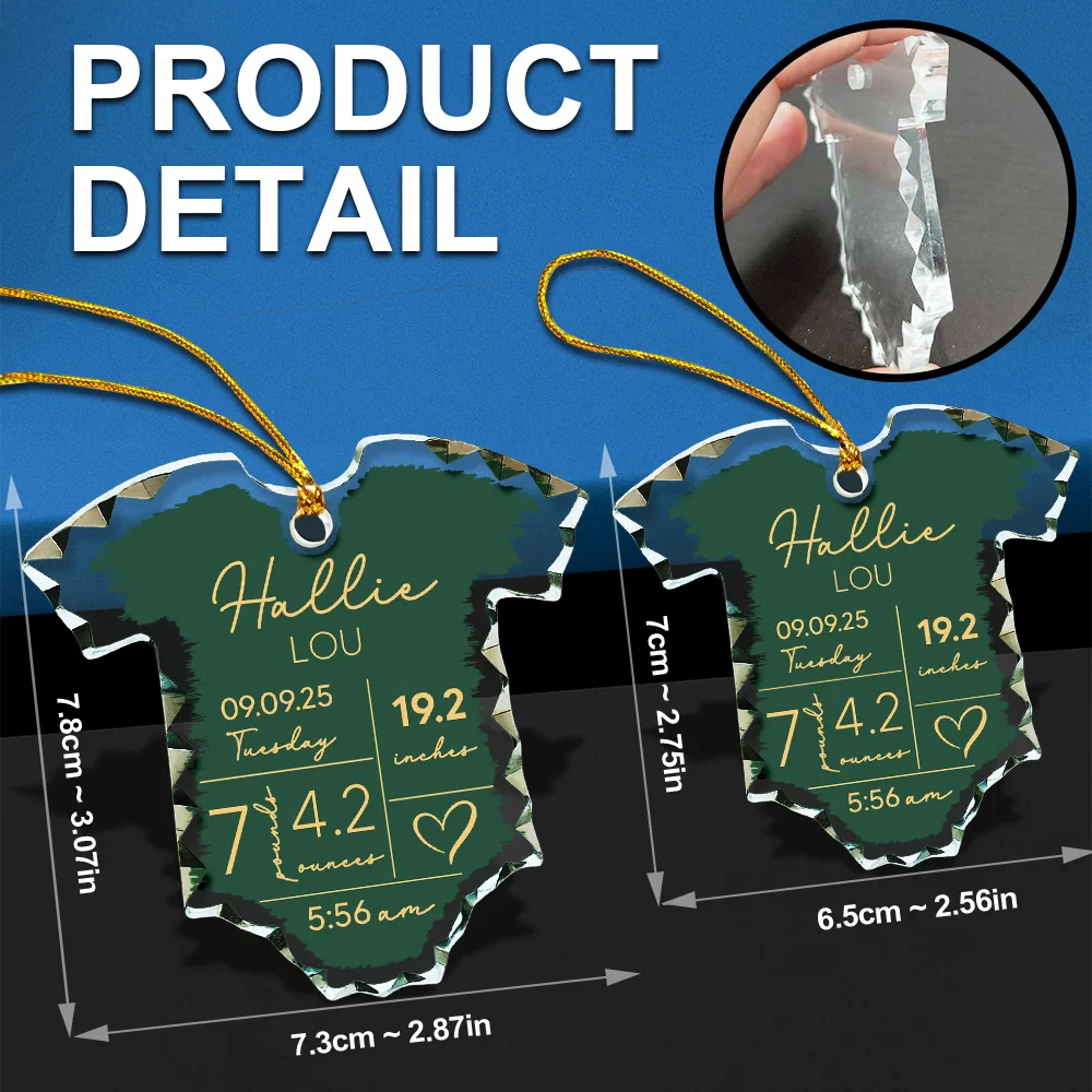 Baby Information - Personalized Onesie Shaped Glass Ornament - Image 6