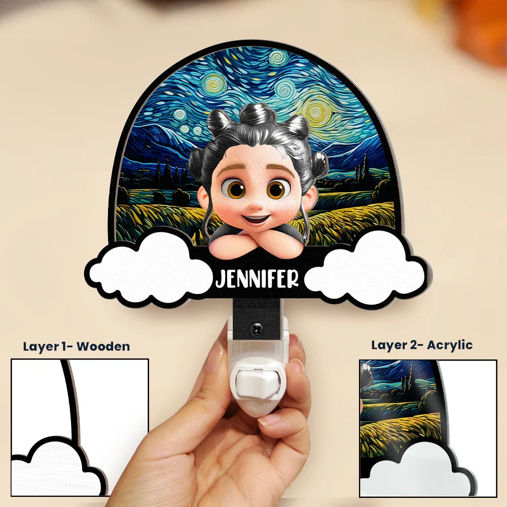 Baby Kid On The Rainbow - Personalized Plug-in Night Light - Image 3