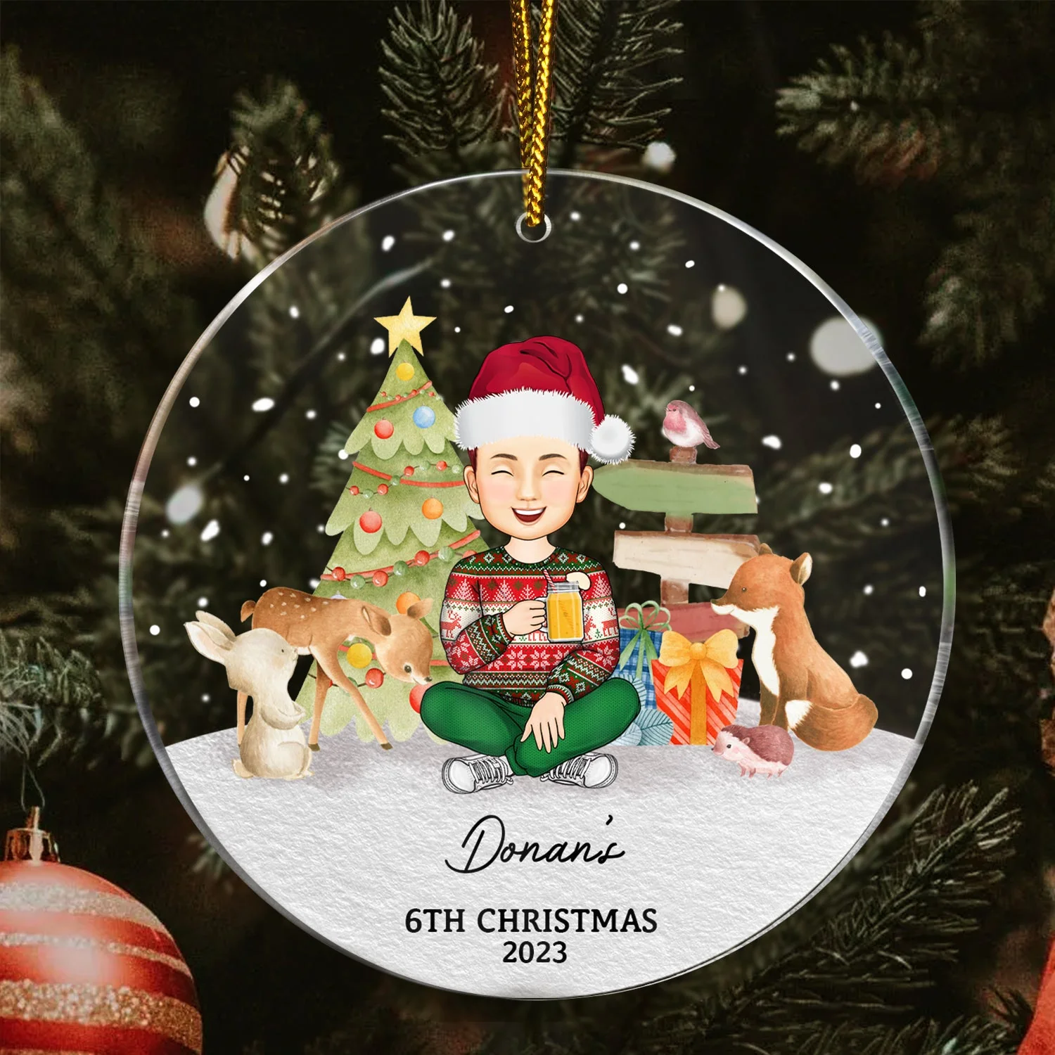 Baby Kids First Christmas - Christmas Gift - Personalized Circle Acrylic Ornament - Image 3