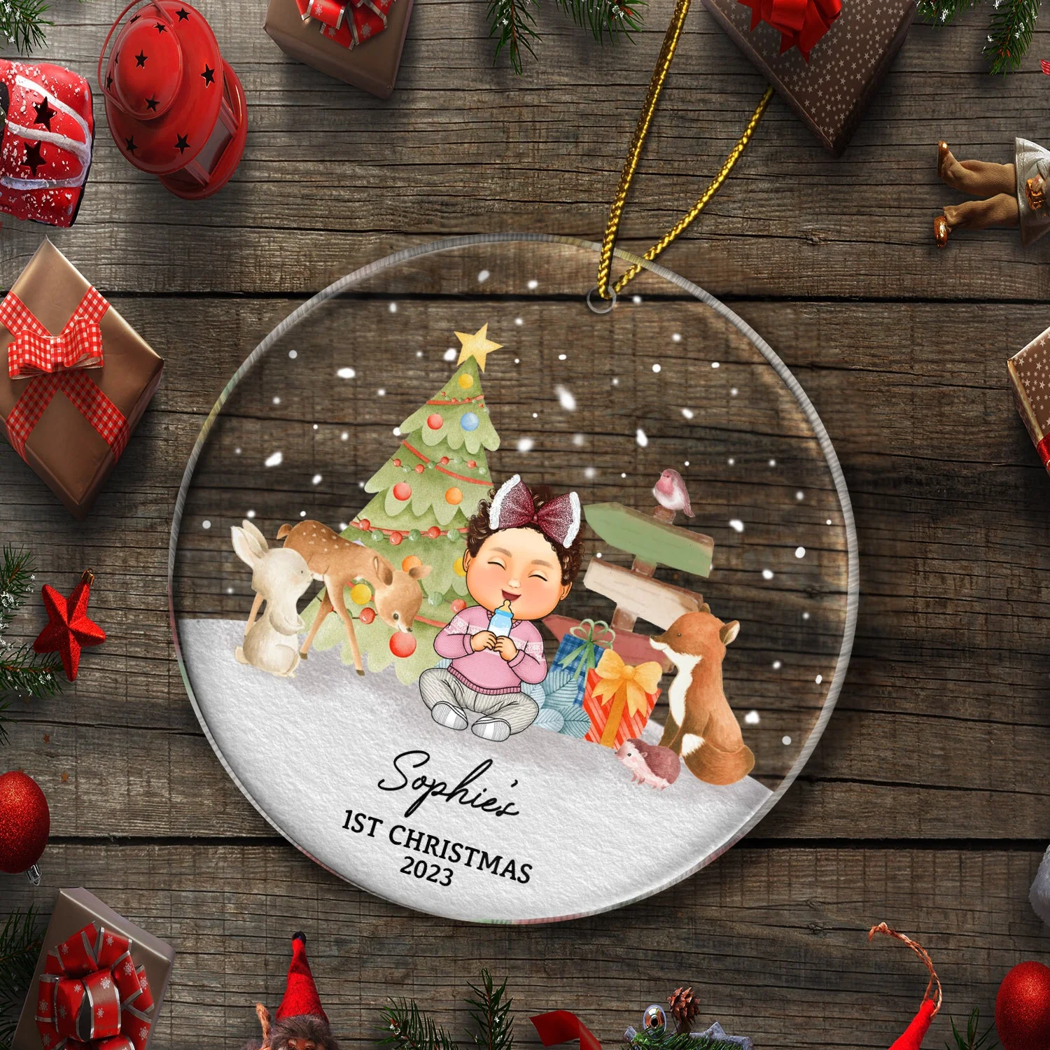 Baby Kids First Christmas - Christmas Gift - Personalized Circle Acrylic Ornament - Image 5