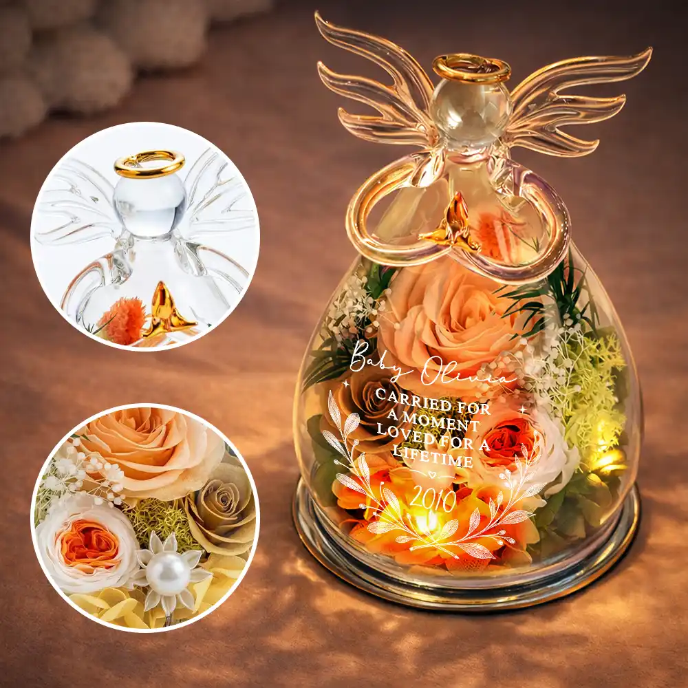 Baby Loss Memorial Carried For A Moment Loved For A Lifetime - Personalized Flower In Glass Angel Figurine - Image 5