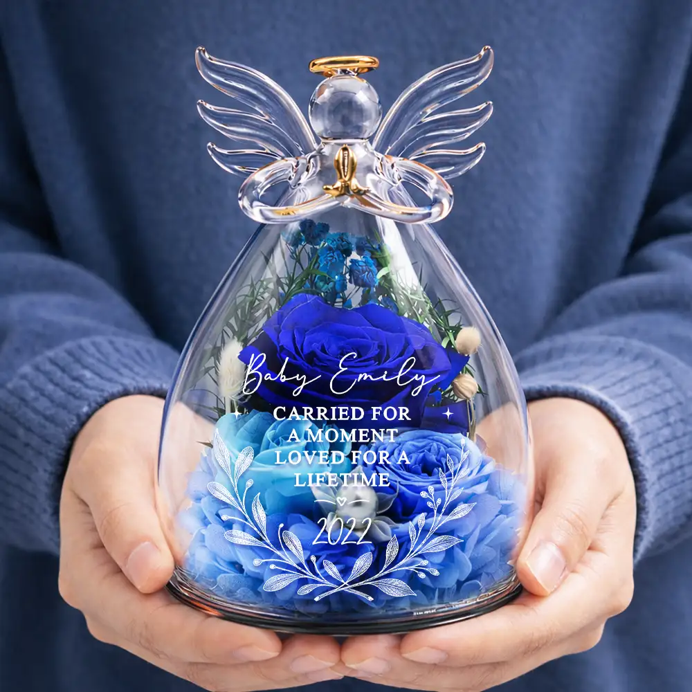 Baby Loss Memorial Carried For A Moment Loved For A Lifetime - Personalized Flower In Glass Angel Figurine - Image 6