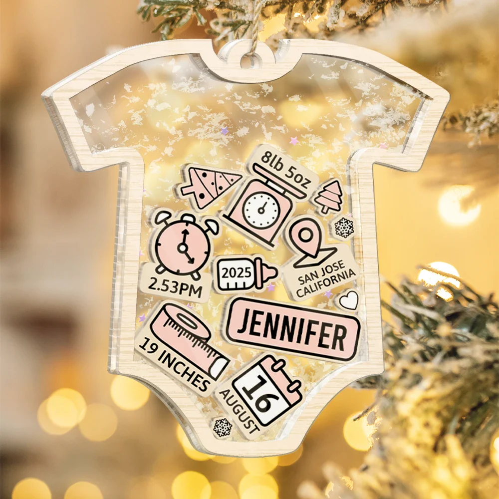 Baby Onesie Baby Information - Personalized 3-Layered Acrylic Shaker Ornament - Image 4