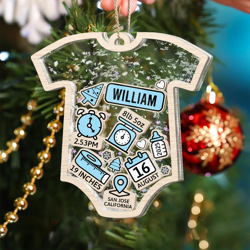 Baby Onesie Baby Information - Personalized 3-Layered Acrylic Shaker Ornament - Image 5