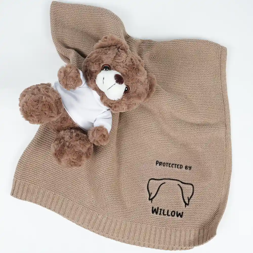 Baby Protected By Pet Dog Cat Ears Outline - Personalized Embroidered Knitted Baby Blanket - Image 6