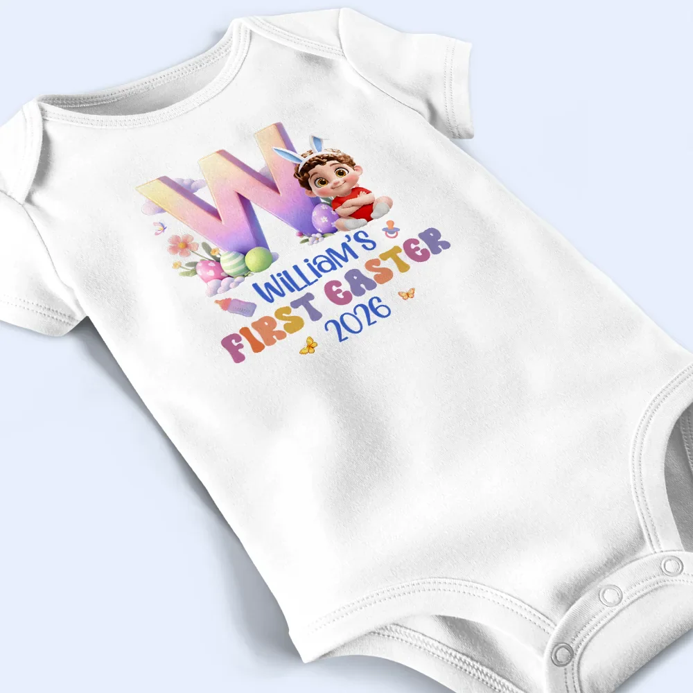 Baby Sitting With Easter Alphabet Letters - Personalized Baby Onesie - Image 4