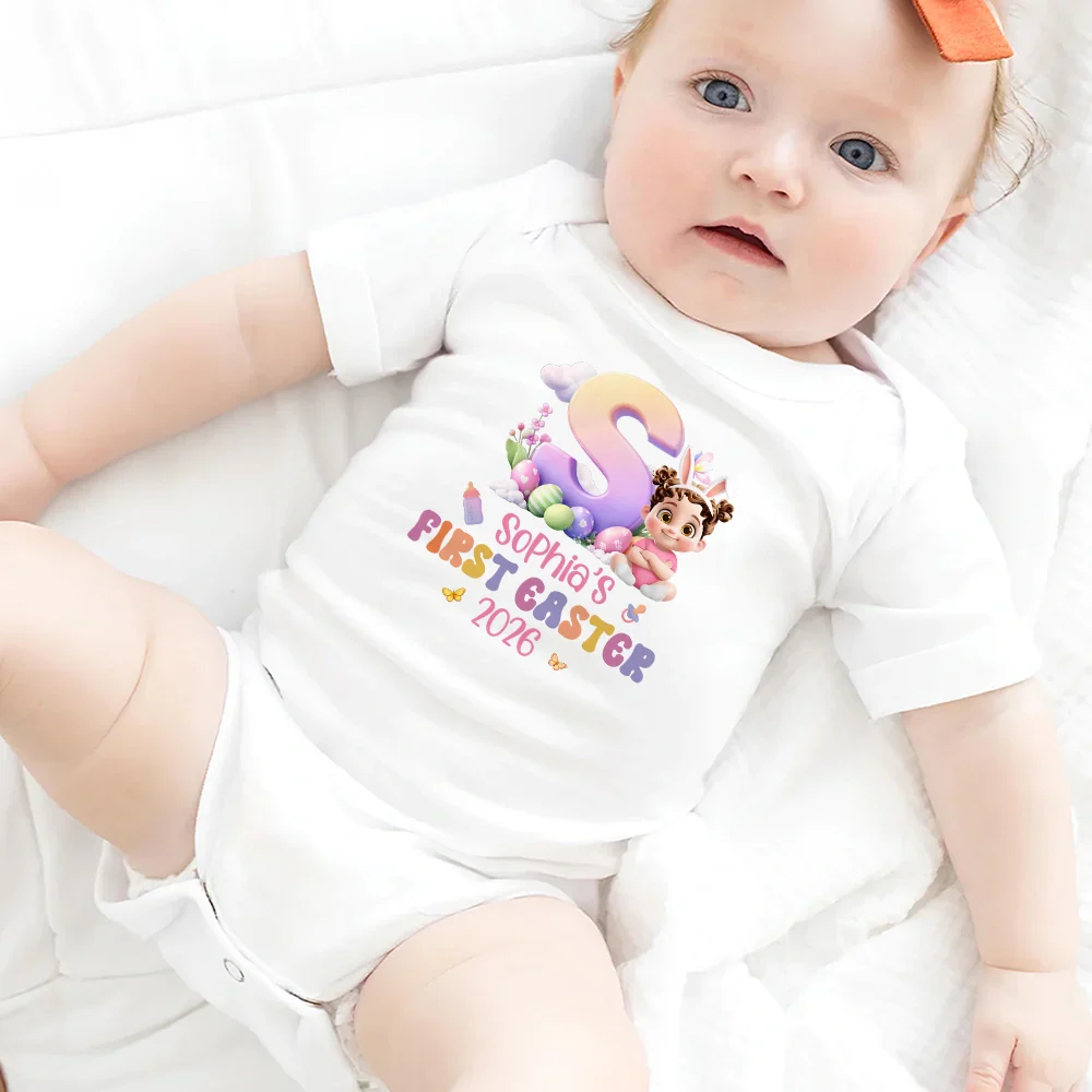Baby Sitting With Easter Alphabet Letters - Personalized Baby Onesie - Image 5