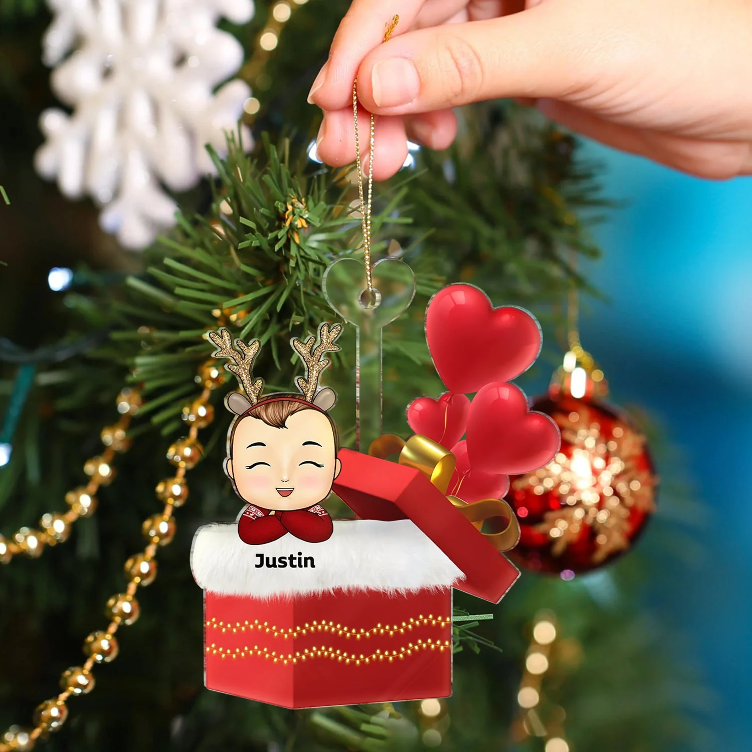 Baby With Gift Box - Christmas Gift For Grandkid, Kids - Personalized Cutout Acrylic Ornament - Image 4