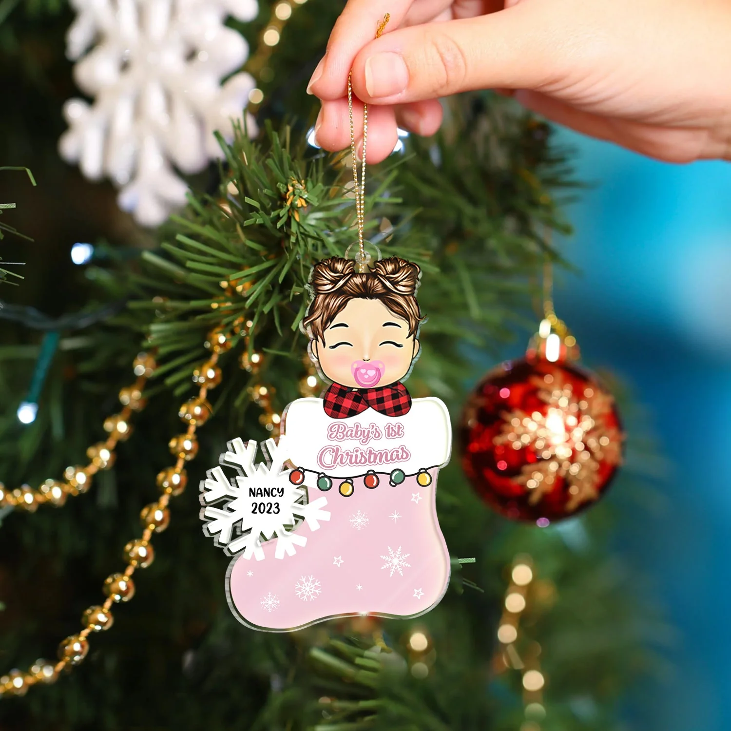 Baby's 1st Christmas - Newborn Baby Gift - Personalized Cutout Acrylic Ornament - Image 4