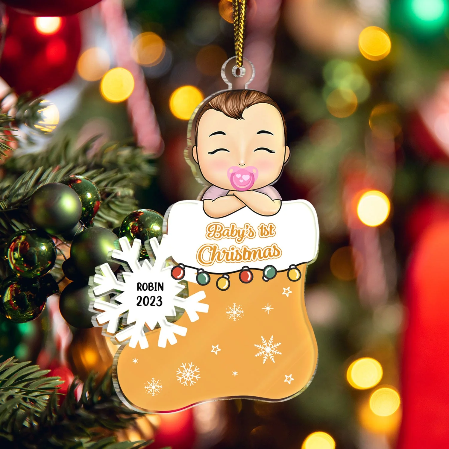 Baby's 1st Christmas - Newborn Baby Gift - Personalized Cutout Acrylic Ornament - Image 5