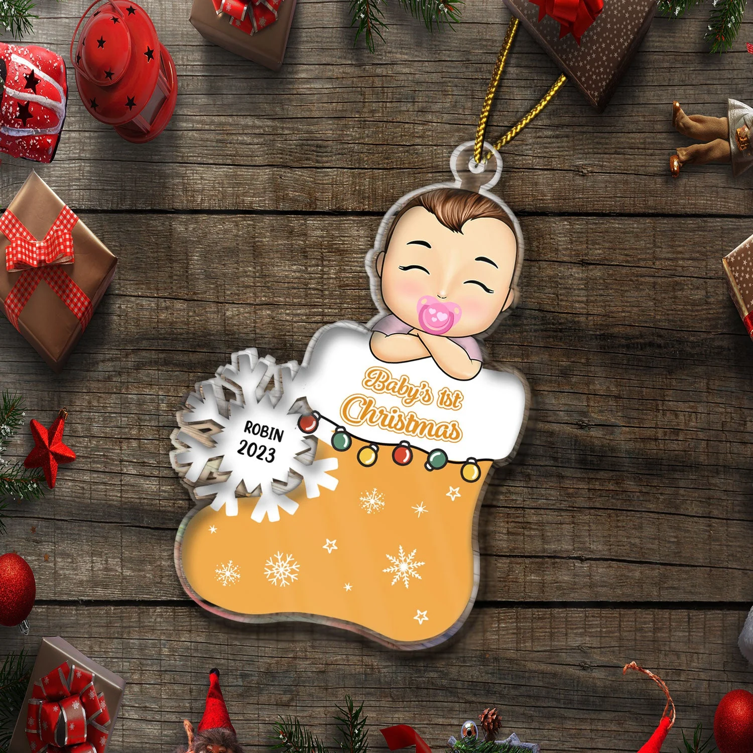 Baby's 1st Christmas - Newborn Baby Gift - Personalized Cutout Acrylic Ornament - Image 6