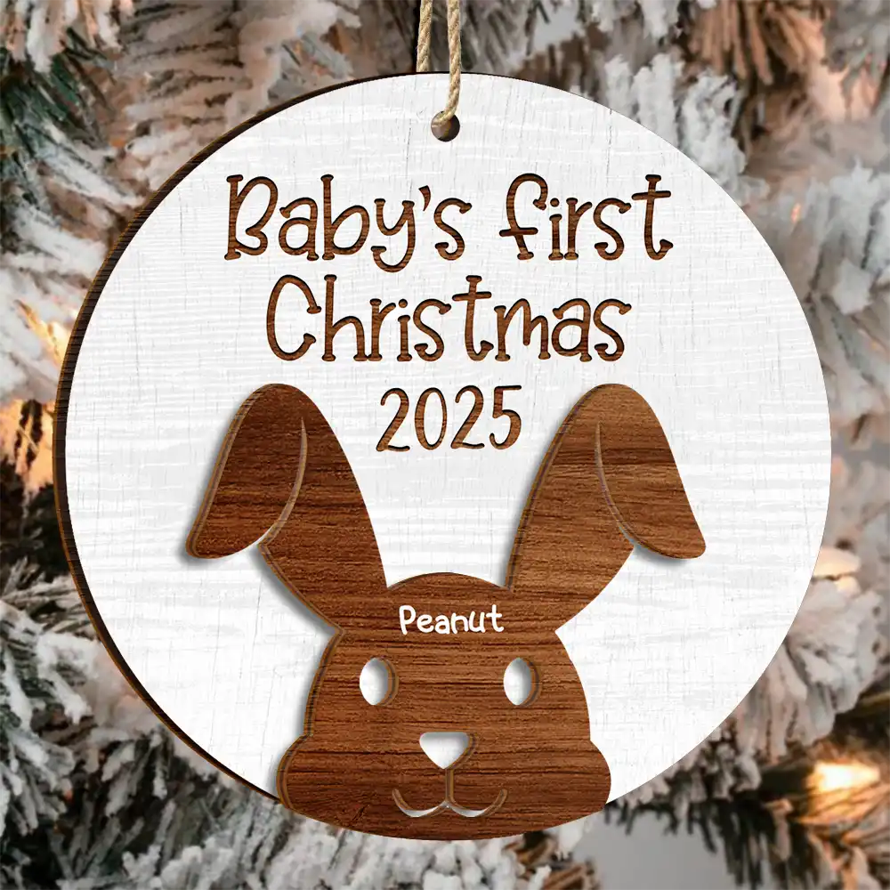 Baby's First Christmas Cute Animal - Personalized 2-Layered Wooden Ornament - Image 3