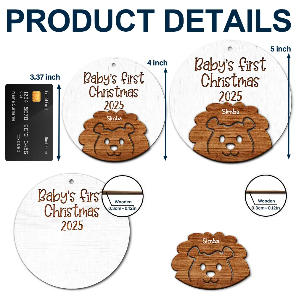 Baby's First Christmas Cute Animal - Personalized 2-Layered Wooden Ornament - Image 5