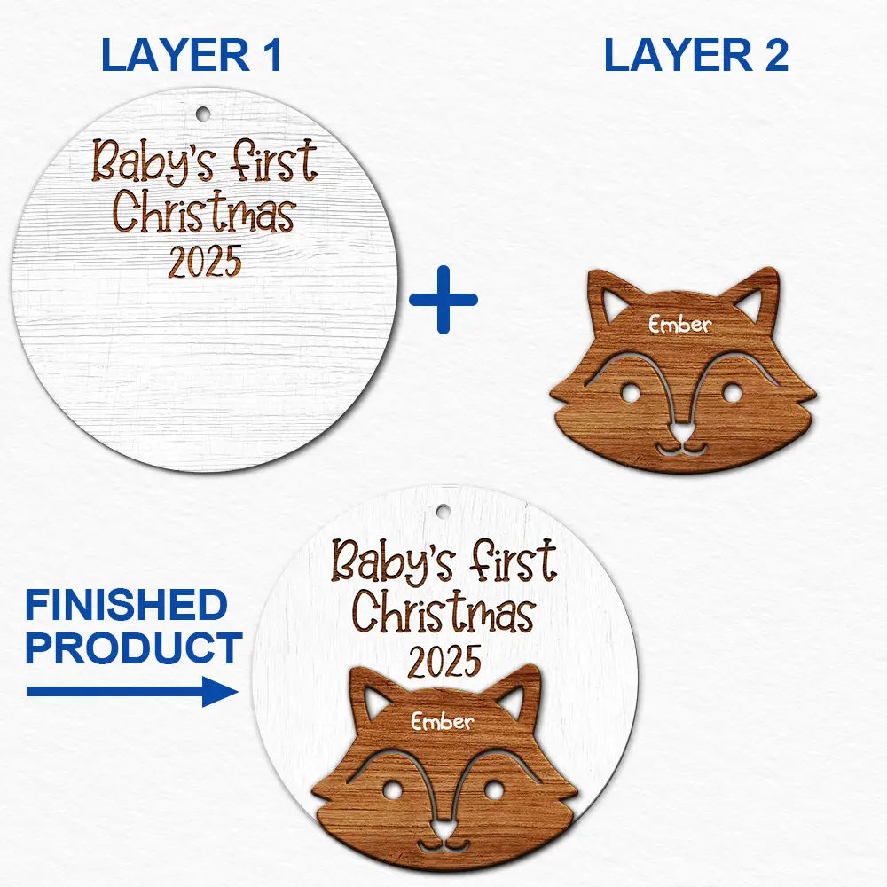 Baby's First Christmas Cute Animal - Personalized 2-Layered Wooden Ornament - Image 6