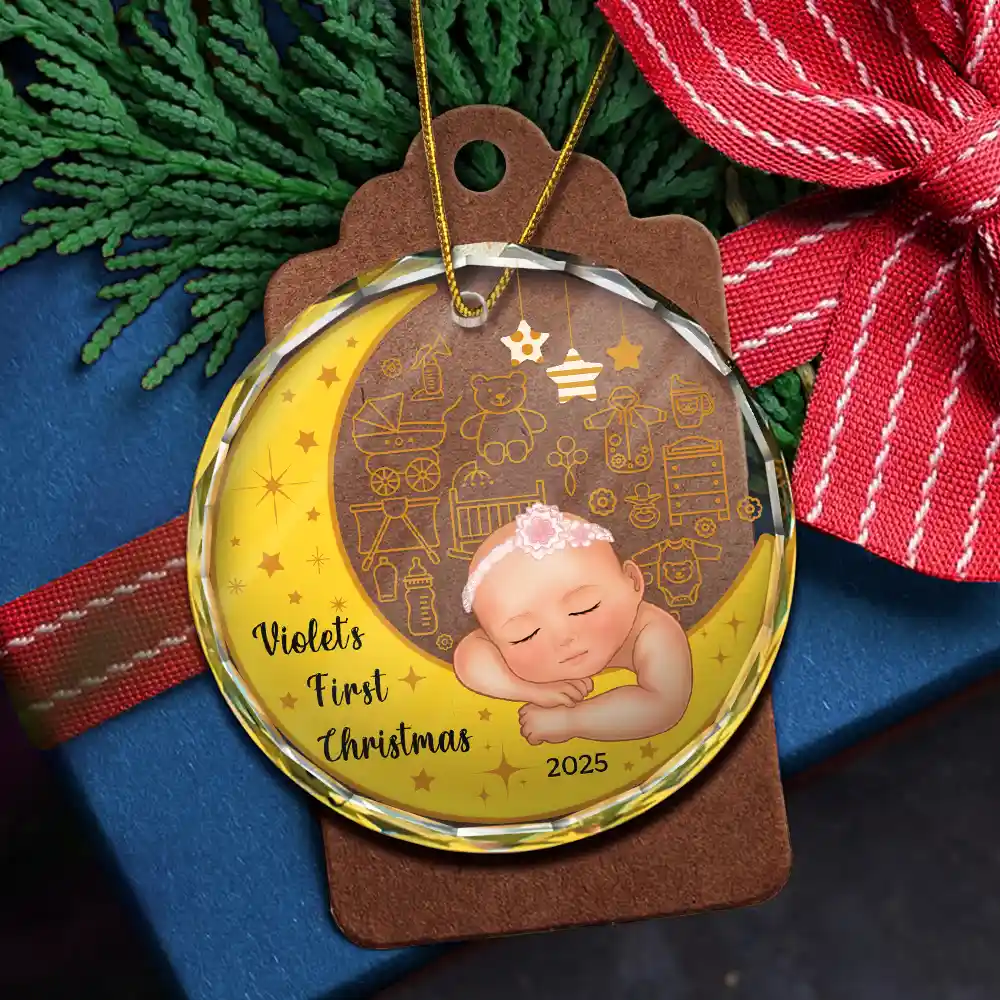 Baby's First Christmas - Personalized Circle Glass Ornament - Image 5