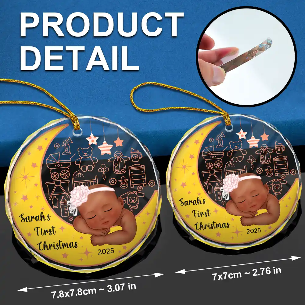 Baby's First Christmas - Personalized Circle Glass Ornament - Image 6