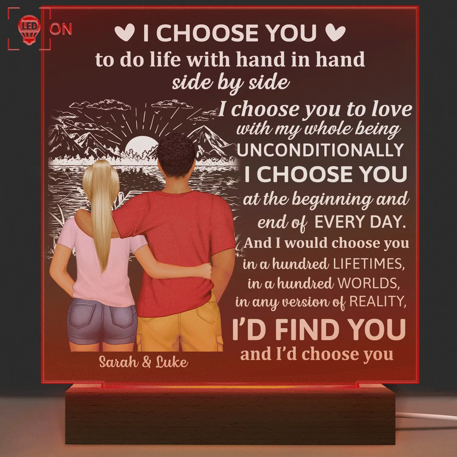 Back Couple The Day I Met You I Have Found The One - Birthday, Loving, Anniversary Gift For Spouse, Husband, Wife, Couple - Personalized 3D Led Light Wooden Base - Image 3