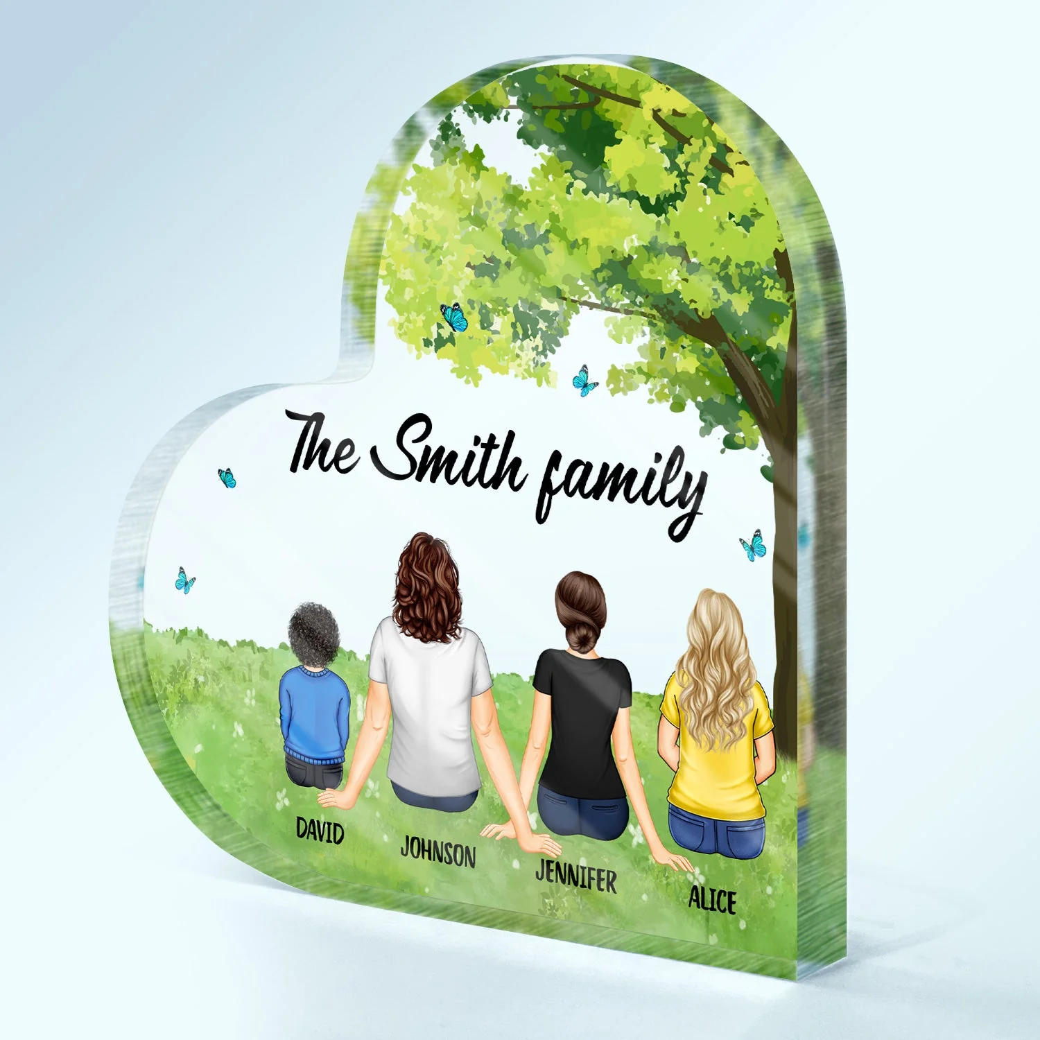 Back Family Sitting Together - Gift For Family - Personalized Heart Shaped Acrylic Plaque - Image 2