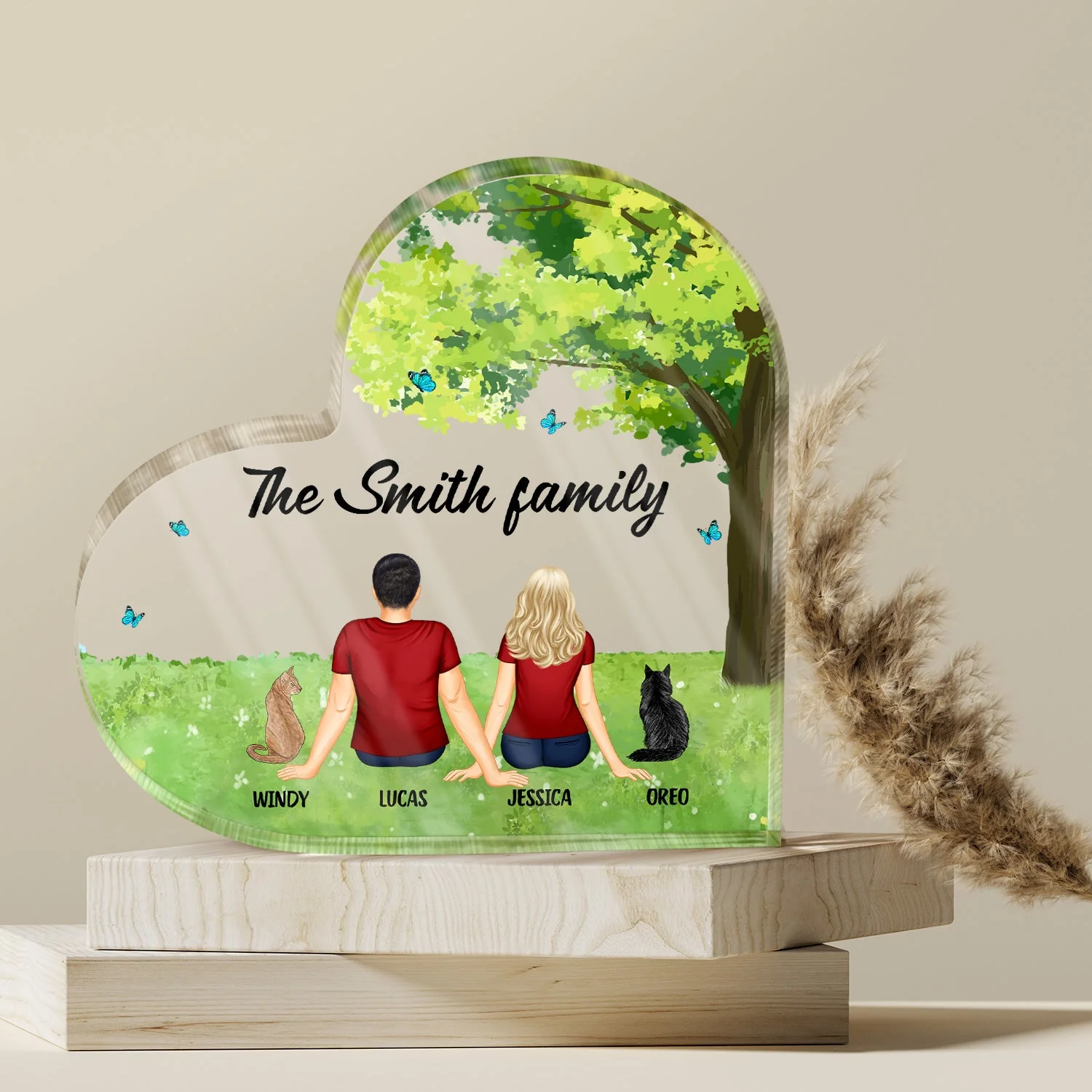 Back Family Sitting Together - Gift For Family - Personalized Heart Shaped Acrylic Plaque - Image 4