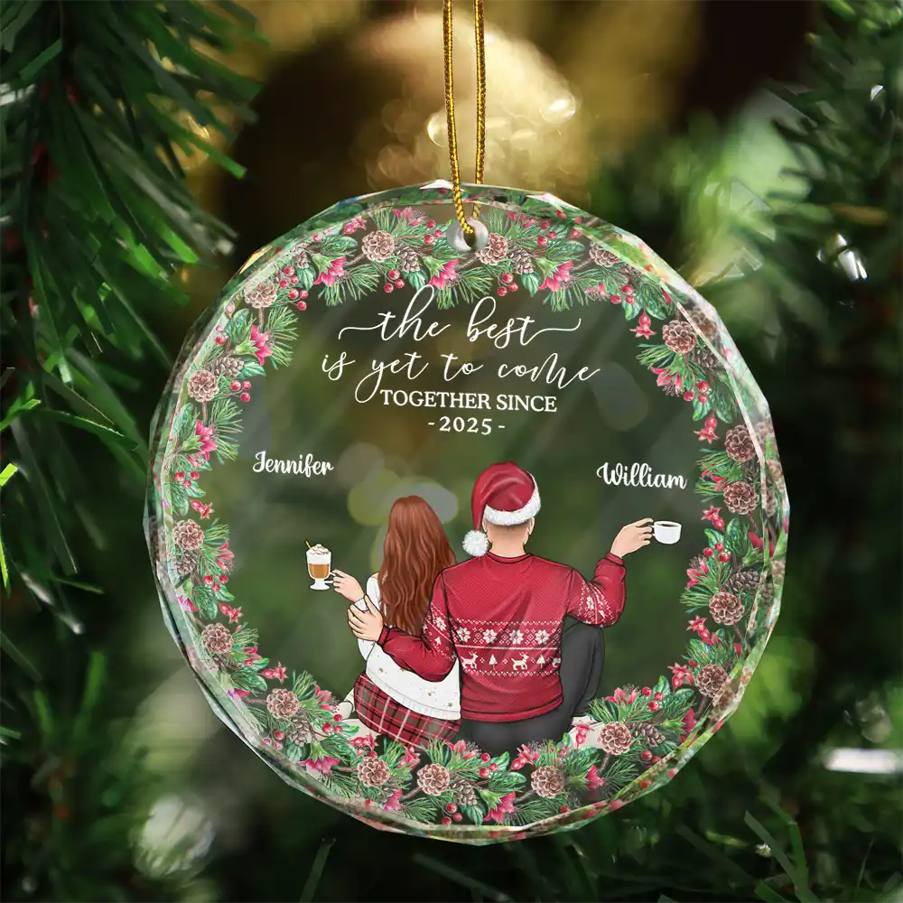 Backside Couple Newly Engaged The Best Is Yet To Come - Personalized Glass Ornament - Image 3