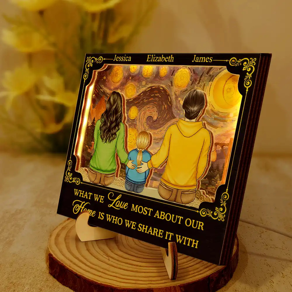 Backside Family Starry Night - Personalized LED Light Wooden Plaque - Image 2