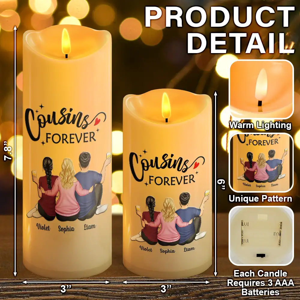 Backside Friends Forever Siblings Forever - Personalized Flameless LED Candle - Image 5