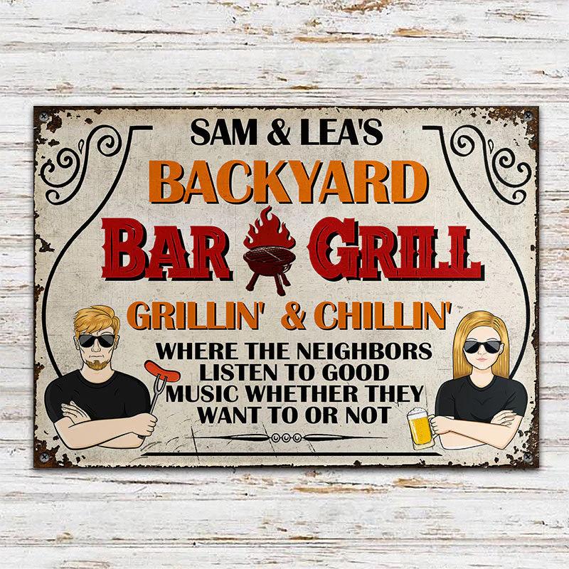 Backyard Bar & Grill Listen To Good Music - Personalized Custom Classic Metal Signs - Image 2