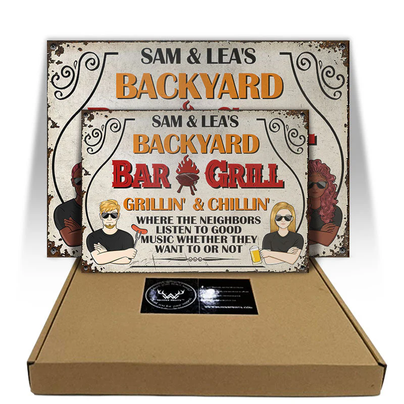 Backyard Bar & Grill Listen To Good Music - Personalized Custom Classic Metal Signs - Image 3