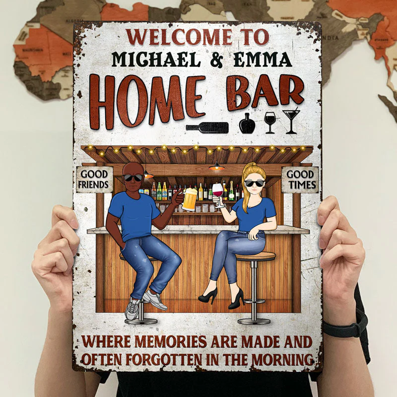 Backyard Bar Where Memories Are Made And Often Forgotten In The Morning - Gift For Couples - Personalized Custom Classic Metal Signs - Image 4